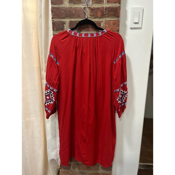 Womens AnnTaylor Loft Boho Red Aztec Print Embroidered Shift Dress Red S… - Picture 6 of 7